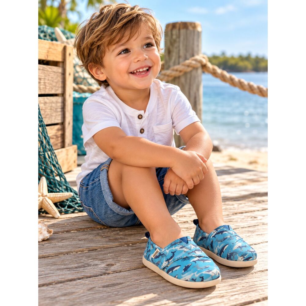 TOMS Toddler Alpargata Slip-On Shoes Shark Print Blue Size UST9